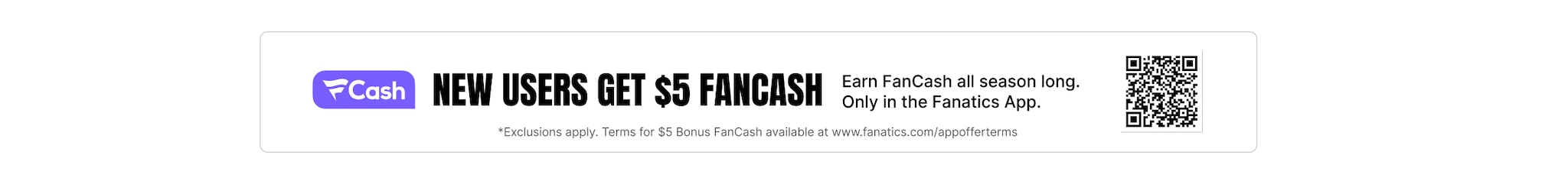 New Users Get $5 Fancash. Plus, free shipping and returns. Only in the Fanatics App.