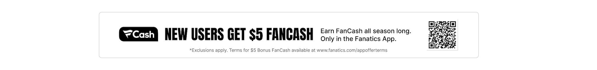 New Users Get $5 Fancash. Plus, free shipping and returns. Only in the Fanatics App.
