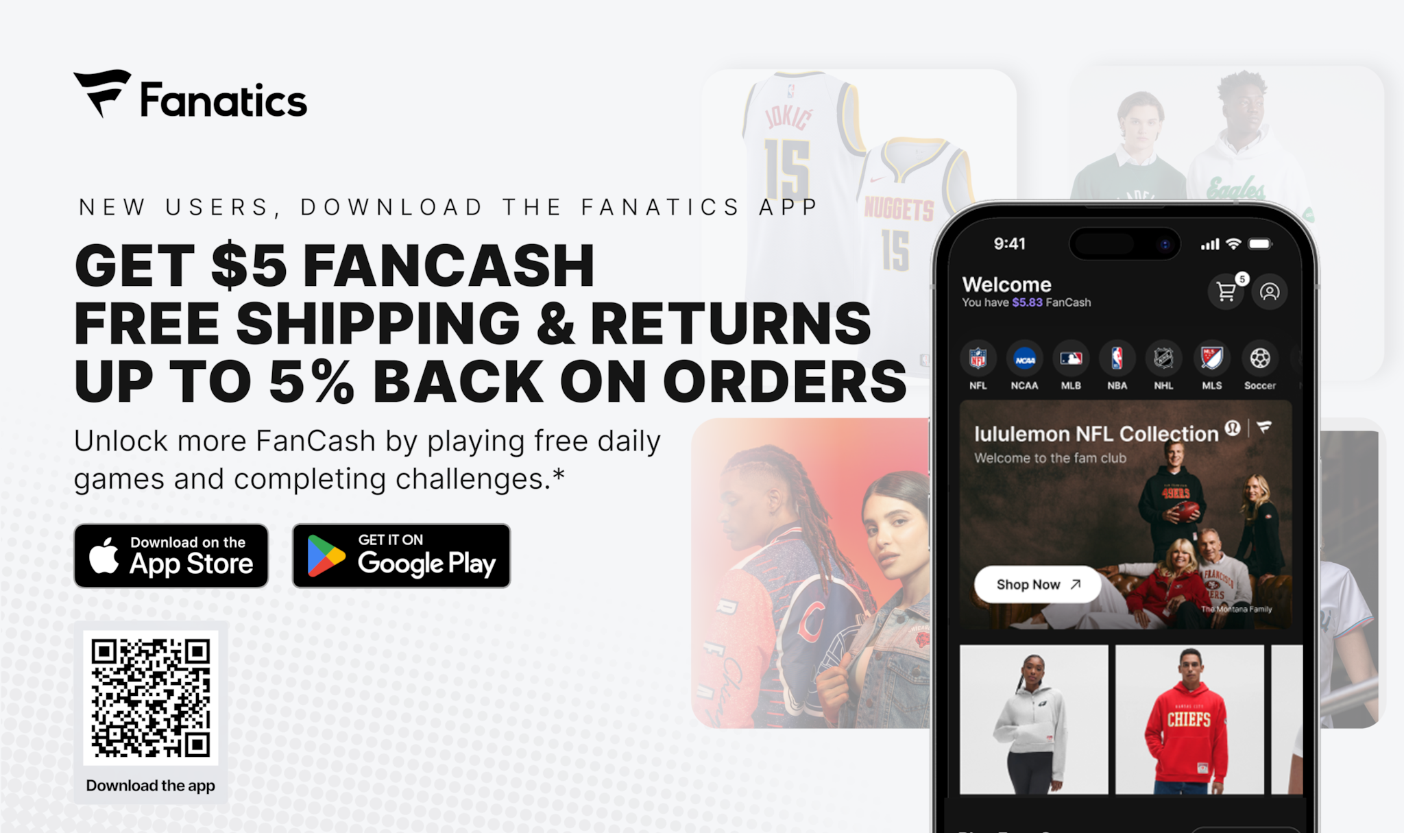 Fanatics - Free games. Cash prizes. Team gear. All in one app. App access open to all. 21+ to play.No Purchase Necessary. US only. Void where prohibited. Subject to complete terms available at fanatics.com/gamerules