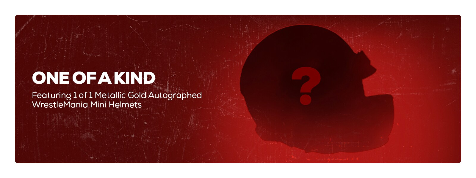 One of a kind. featuring 1 of 1 metallic gold autographed wrestlemania mini helmets